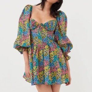 For Love & Lemons Floral Ruth Organic Cotton Corset Mini Dress Medium NEW